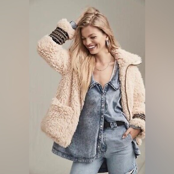 Free People Jackets & Blazers - Free People! Angelina Embellished Sherpa Jacket Coat